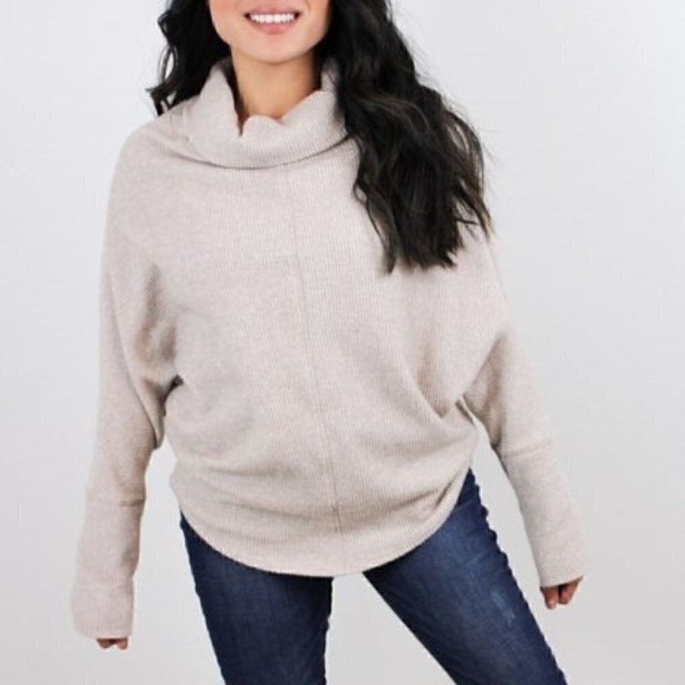 Slouchy Knit Tunic Sweater - Taupe - Picture 2 of 5